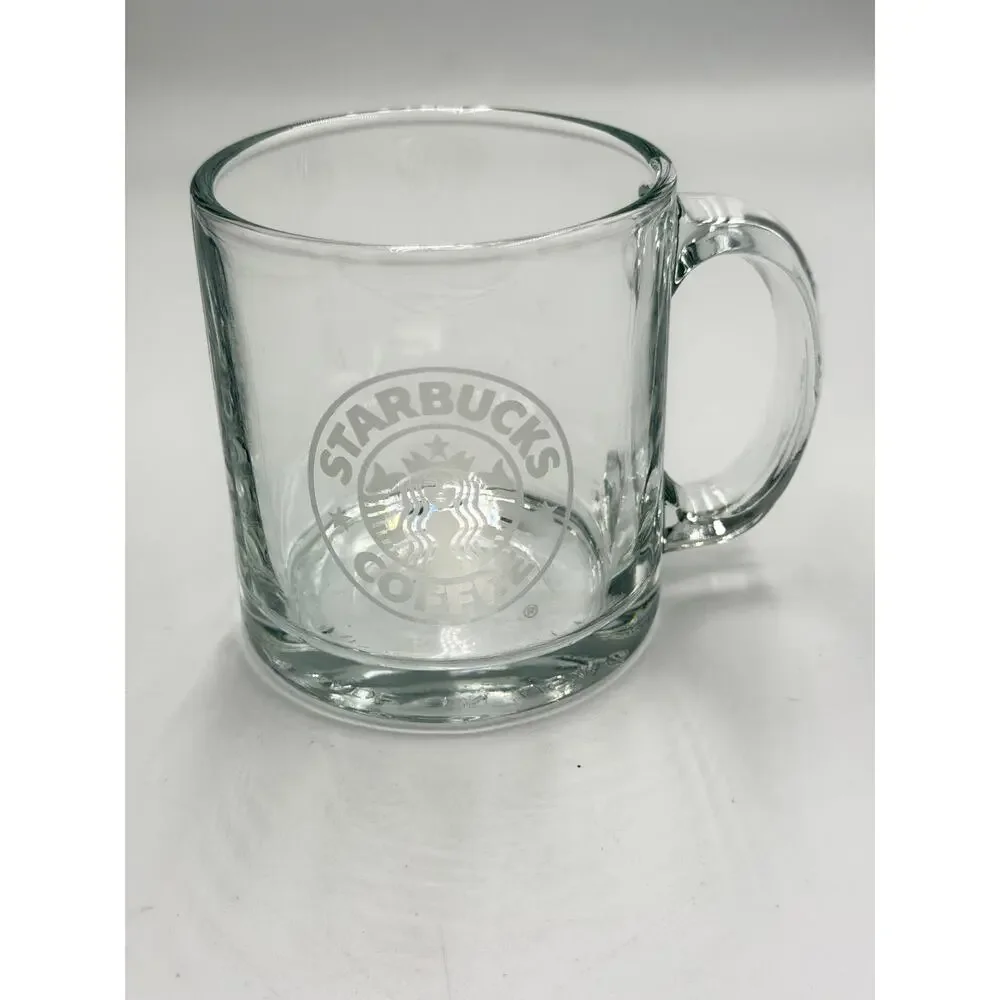 2005 Starbucks Clear Glass Etched Mermaid Light Grey Logo 12oz Coffee Mug Cup